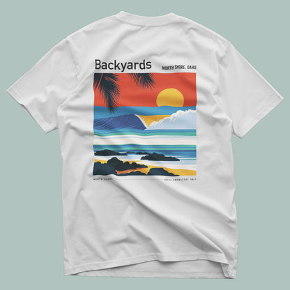 Backyards Surf T-Shirt | Hawaiian North Shore Wave Tee — design printed on the back of the t-shirt