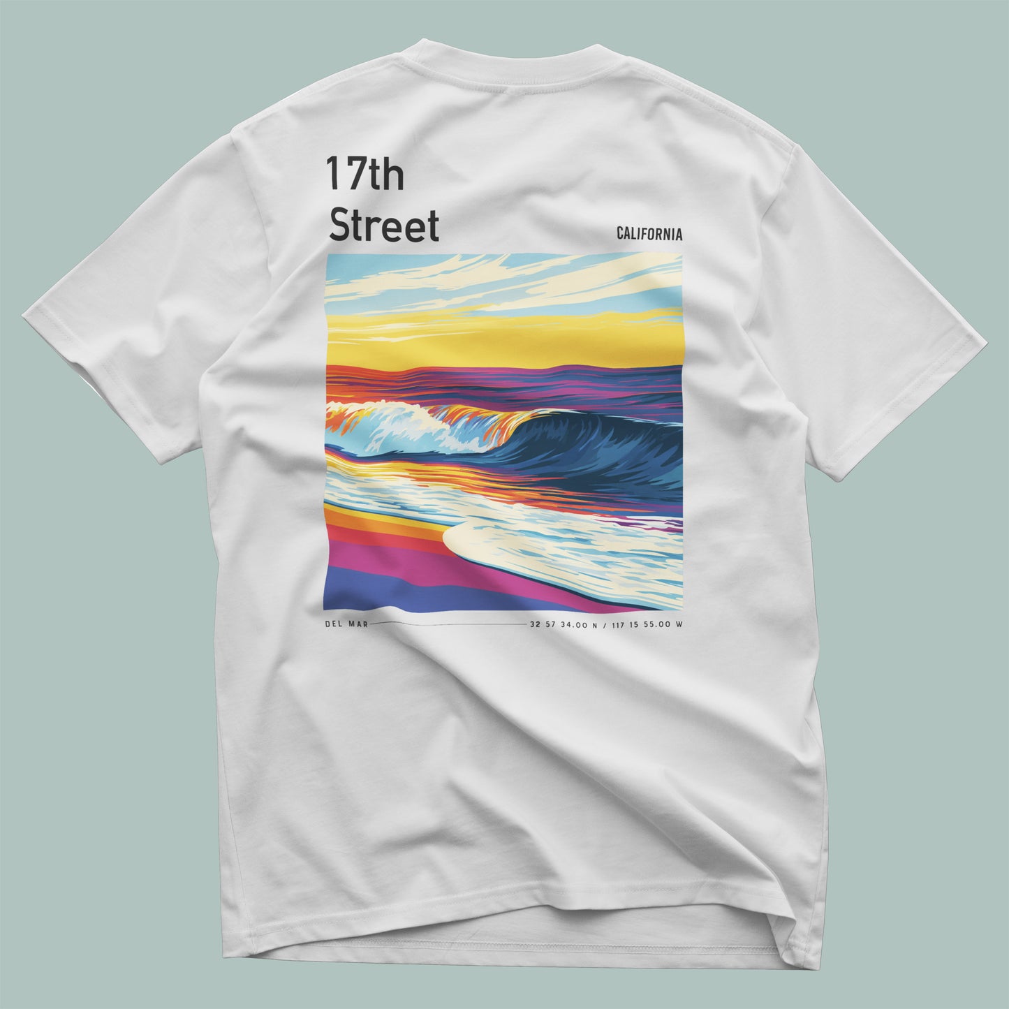 17th Street Surf T-Shirt | Coastal Wave Art Tee — design printed on the back of the t-shirt