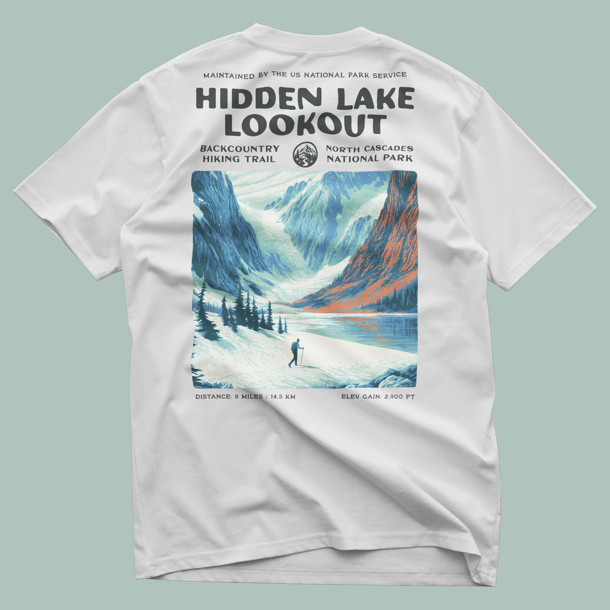 Hidden Lake Lookout Hiking T-Shirt | Hiker Gift | North Cascades Trail Tee — design printed on the back of the t-shirt