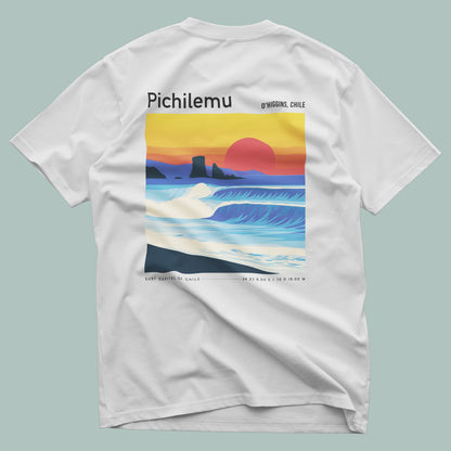 Pichilemu Surf T-Shirt | Chilean Wave Art Tee — design printed on the back of the t-shirt