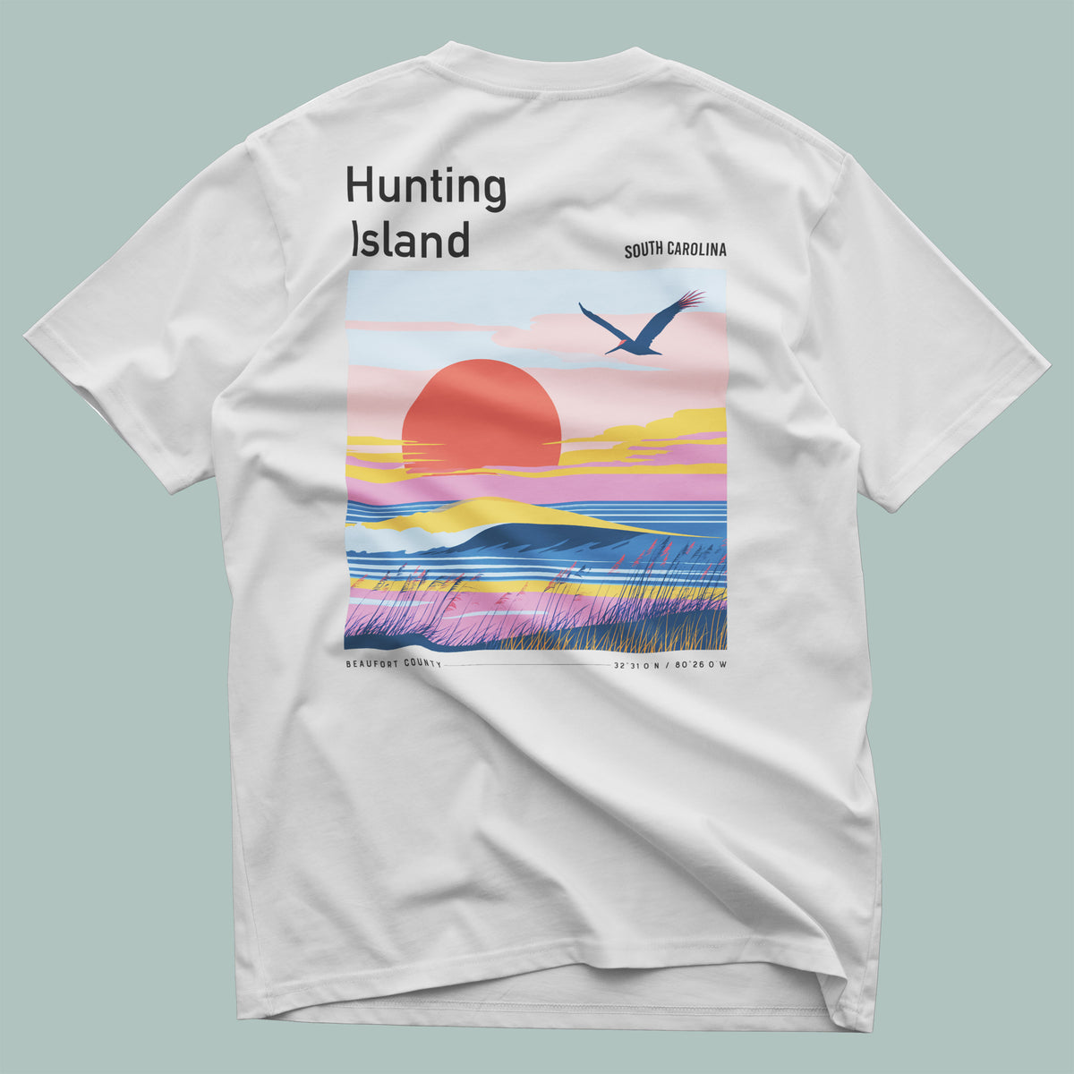 Hunting Island Surf T-Shirt | South Carolina Coast Wave Tee — design printed on the back of the t-shirt