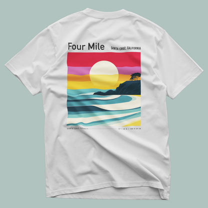 Four Mile Surf T-Shirt | Wild California Coast Wave Tee — design printed on the back of the t-shirt