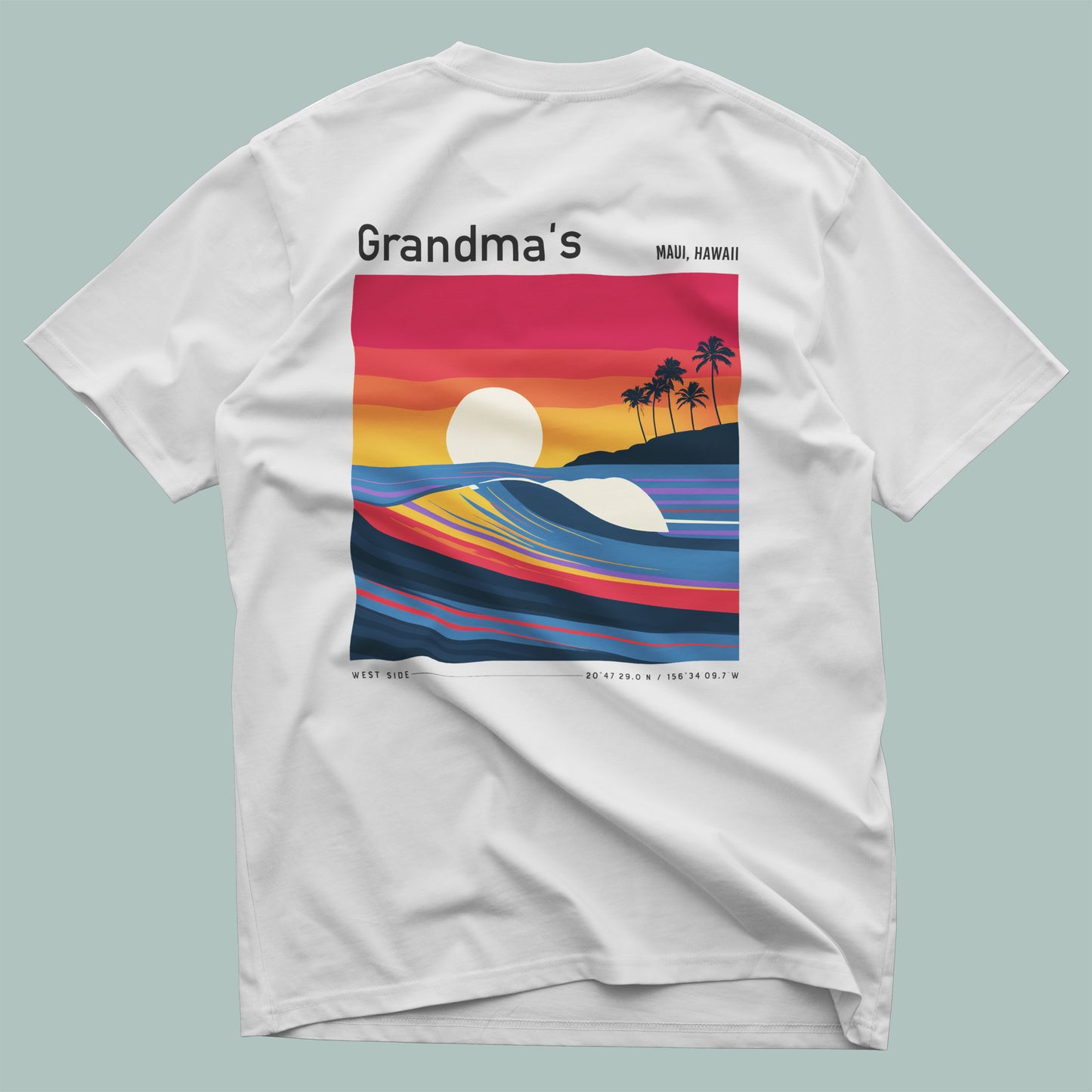 Grandma's Surf T-Shirt | Gentle Waves, Wild Soul — design printed on the back of the t-shirt