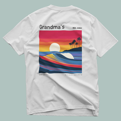 Grandma's Surf T-Shirt | Gentle Waves, Wild Soul — design printed on the back of the t-shirt
