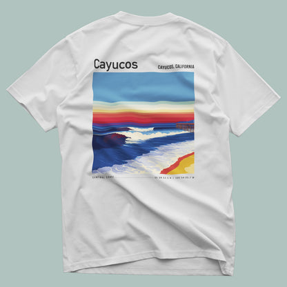 Cayucos Surf T-Shirt | Central Coast Wave Art Tee — design printed on the back of the t-shirt