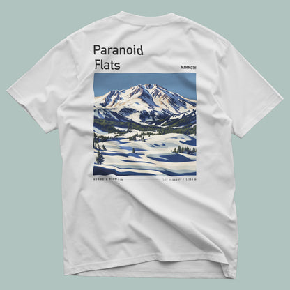 Paranoid Flats Ski T-Shirt | Mammoth Mountain Art Tee — design printed on the back of the t-shirt