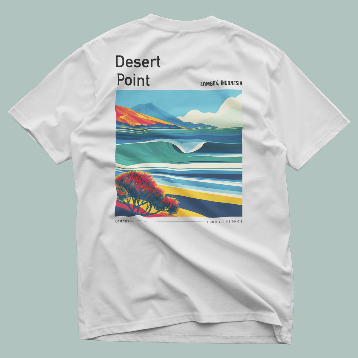 Desert Point Surf T-Shirt | Remote Reef Legend Tee — design printed on the back of the t-shirt