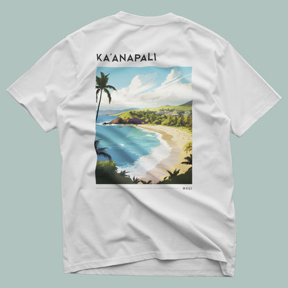 Ka'anapali, Maui Travel T-Shirt | Golden Shore Aloha Art Tee — design printed on the back of the t-shirt