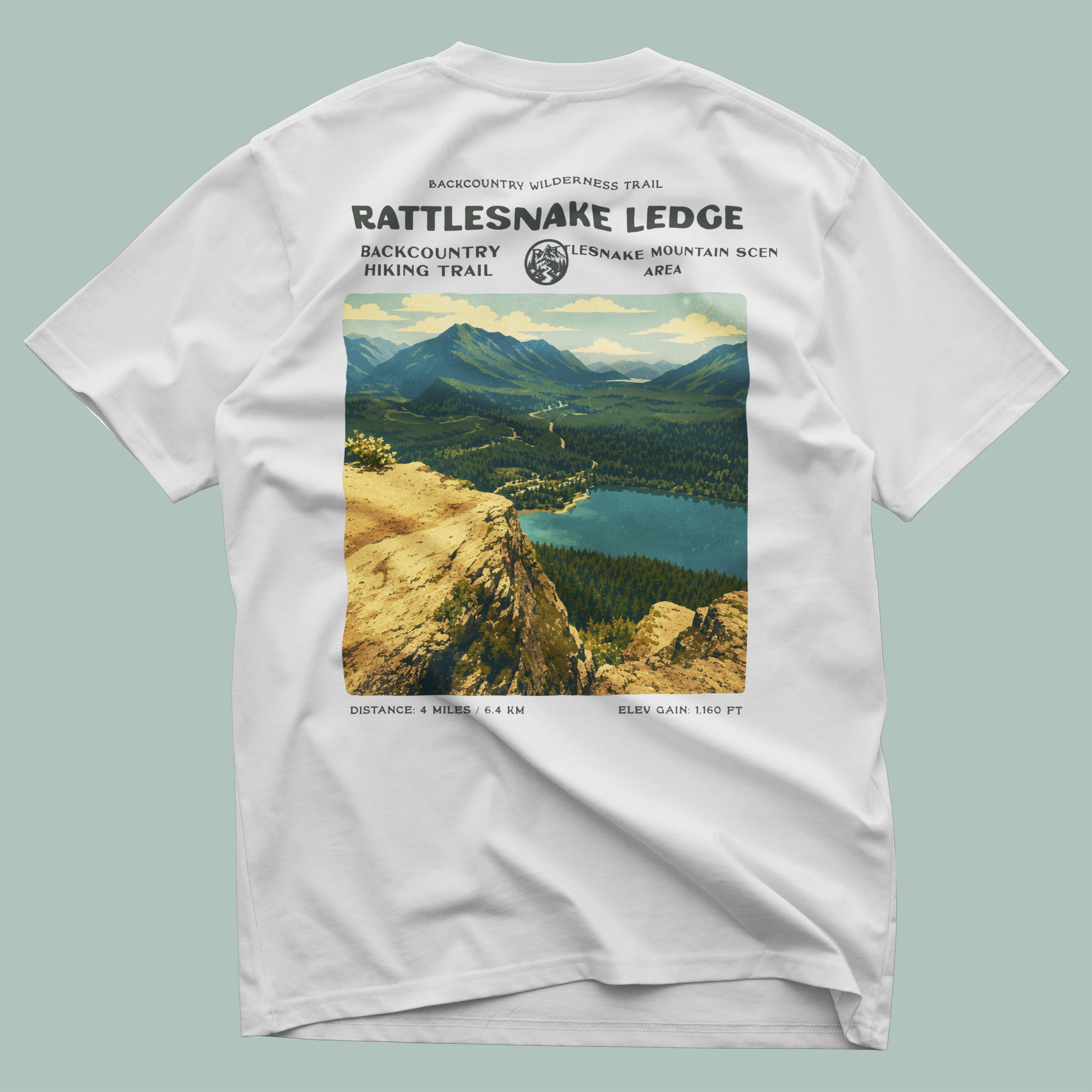 Rattlesnake Ledge Hiking T-Shirt | Hiker Gift | North Bend Trail Tee — design printed on the back of the t-shirt