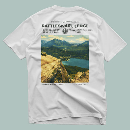 Rattlesnake Ledge Hiking T-Shirt | Hiker Gift | North Bend Trail Tee — design printed on the back of the t-shirt