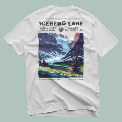 Iceberg Lake Hiking T-Shirt | Hiker Gift | Glacier National Park Tee — design printed on the back of the t-shirt