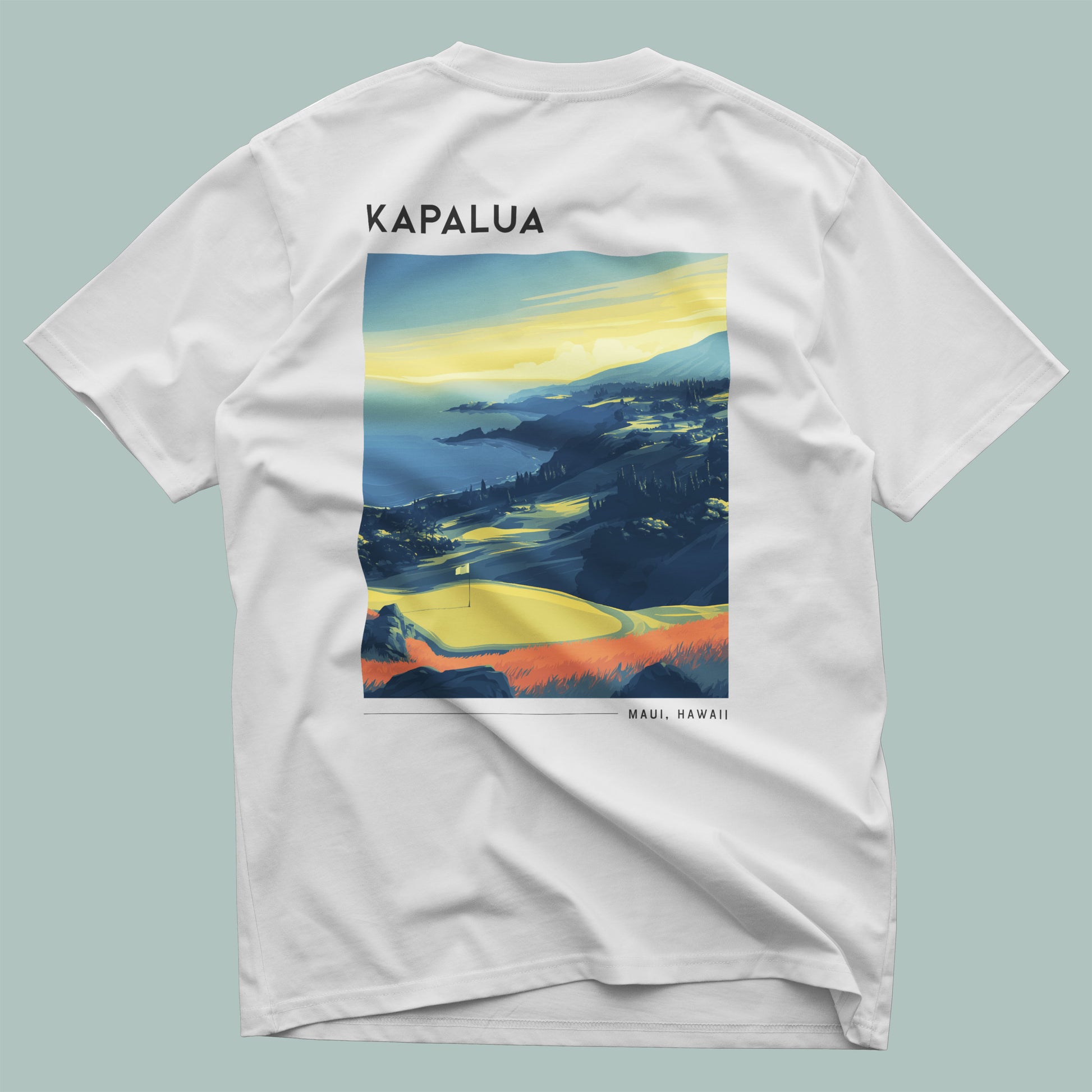 Kapalua Plantation Course Golf T-Shirt | Maui Fairways in Paradise — design printed on the back of the t-shirt