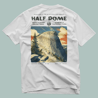 Half Dome Hiking T-Shirt | Hiker Gift | Yosemite Trail Tee — design printed on the back of the t-shirt
