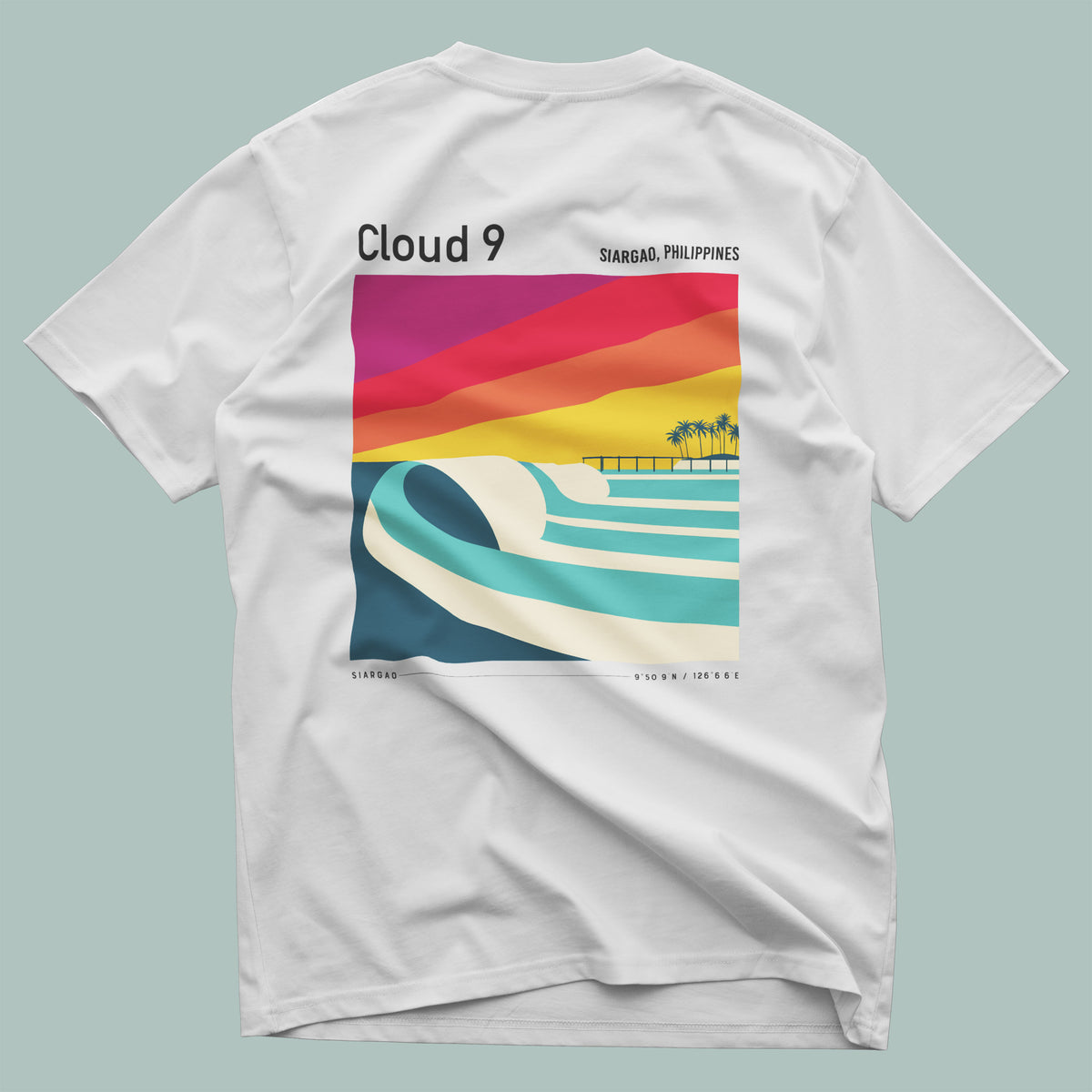 Cloud 9, Siargao Surf T-Shirt | Hollow Barrels Over Reef — design printed on the back of the t-shirt