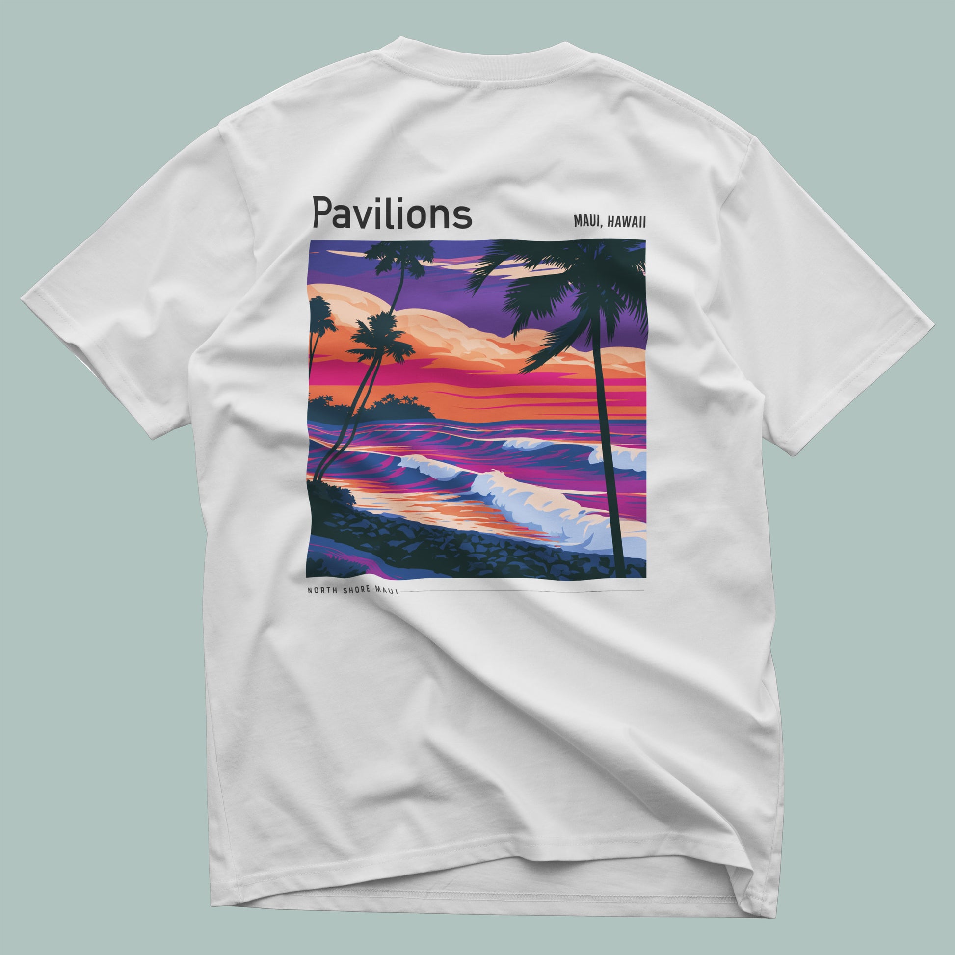 Pavilions Surf T-Shirt | Hawaii Wave Art Tee — design printed on the back of the t-shirt