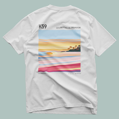 K59, El Salvador Surf T-Shirt | Central American Wave Art Tee — design printed on the back of the t-shirt