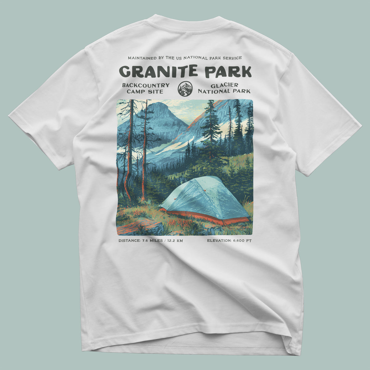 Granite Park Hiking T-Shirt | Hiker Gift | Wild Montana Trail Tee — design printed on the back of the t-shirt