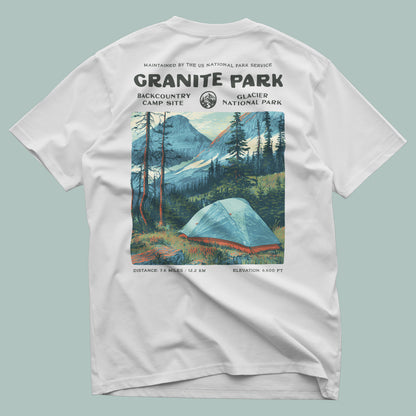 Granite Park Hiking T-Shirt | Hiker Gift | Wild Montana Trail Tee — design printed on the back of the t-shirt