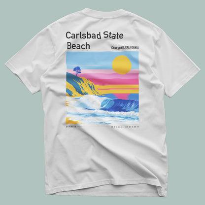 Carlsbad State Beach Surf T-Shirt | California Coast Wave Art — design printed on the back of the t-shirt