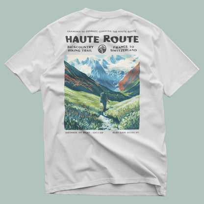 Walker's Haute Route Hiking T-Shirt | Hiker Gift | Alpine Epic Trail Tee — design printed on the back of the t-shirt