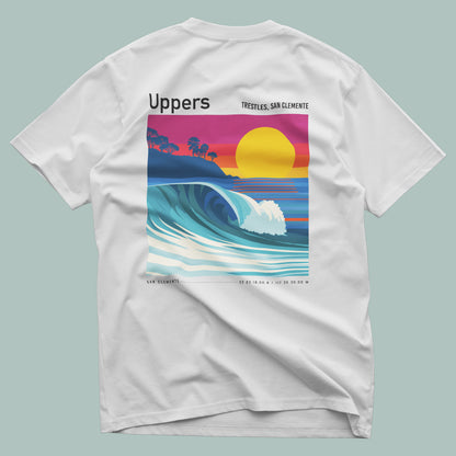 Uppers, Trestles Surf T-Shirt | Southern California Wave Art Tee — design printed on the back of the t-shirt