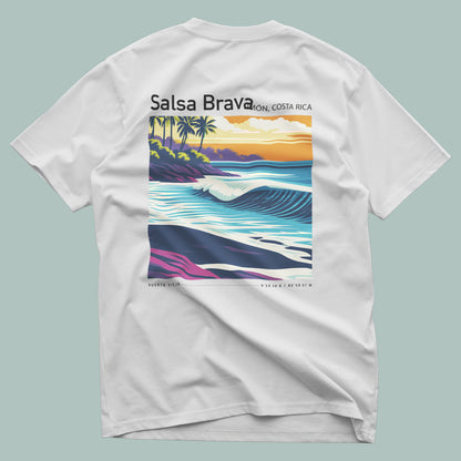 Salsa Brava Surf T-Shirt | Raw Power, Pure Costa Rica — design printed on the back of the t-shirt