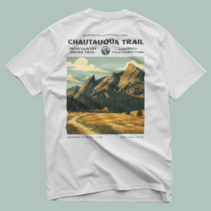 Chautauqua Trail Hiking T-Shirt | Hiker Gift | Boulder Colorado Trail Tee — design printed on the back of the t-shirt