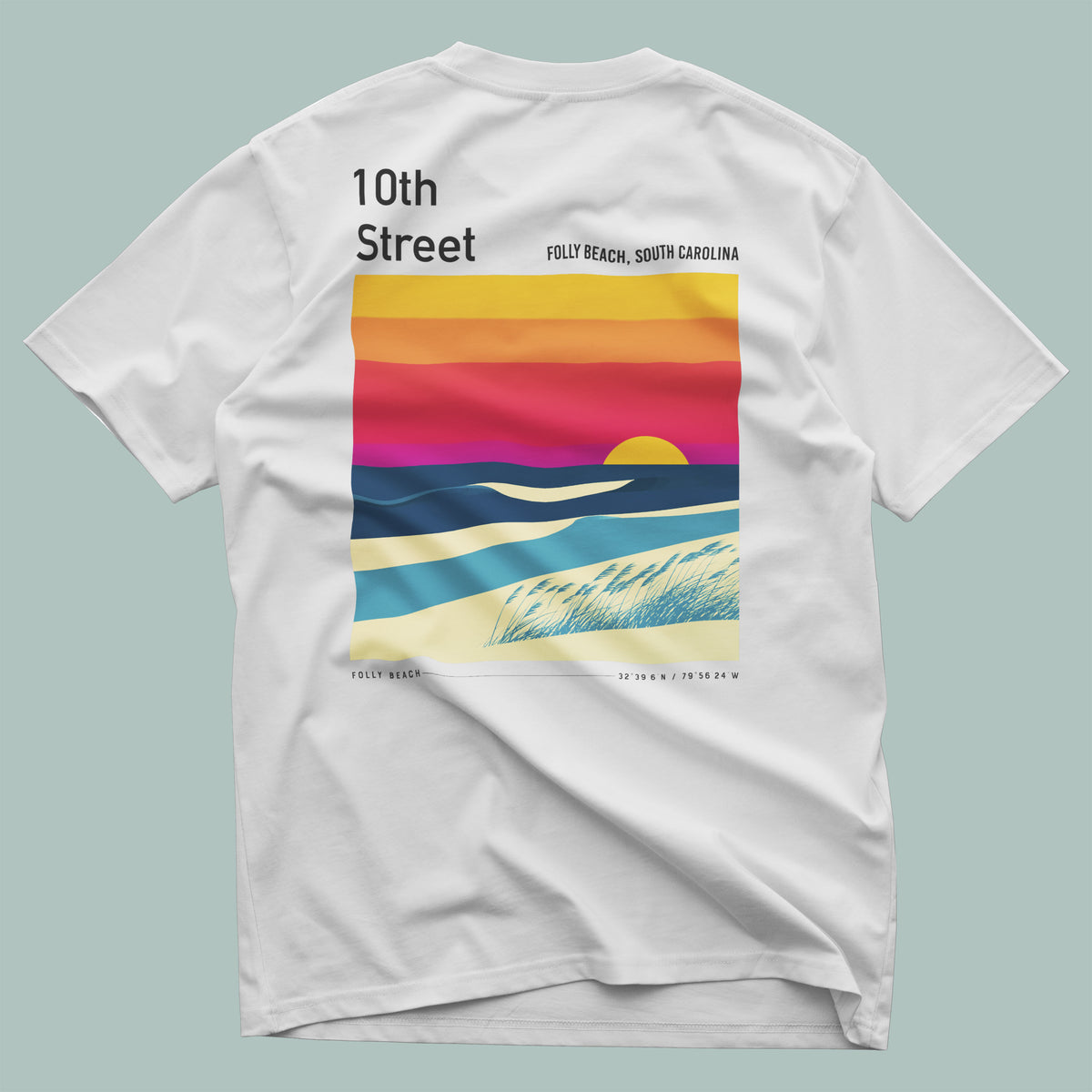10th Street Surf T-Shirt | Carolina Coast Wave Art Tee — design printed on the back of the t-shirt