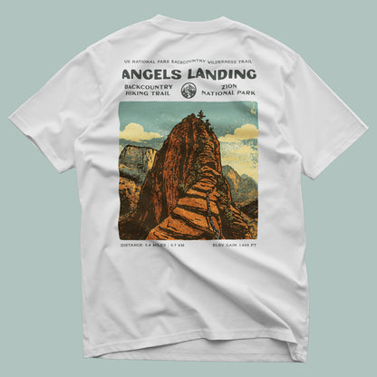Angels Landing Hiking T-Shirt | Hiker Gift | Zion's Iconic Summit Trail — design printed on the back of the t-shirt