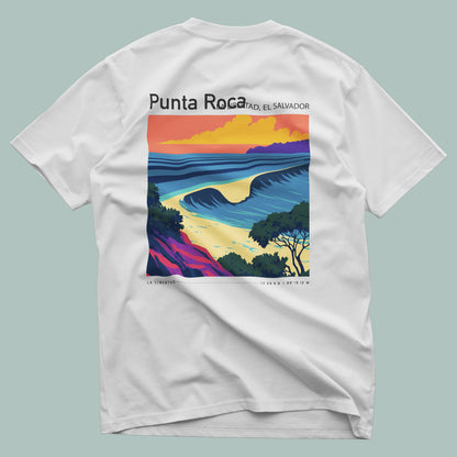 Punta Roca Surf T-Shirt | El Salvador Wave Art Tee — design printed on the back of the t-shirt
