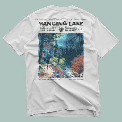 Hanging Lake Hiking T-Shirt | Hiker Gift | Glenwood Canyon Trail Tee — design printed on the back of the t-shirt