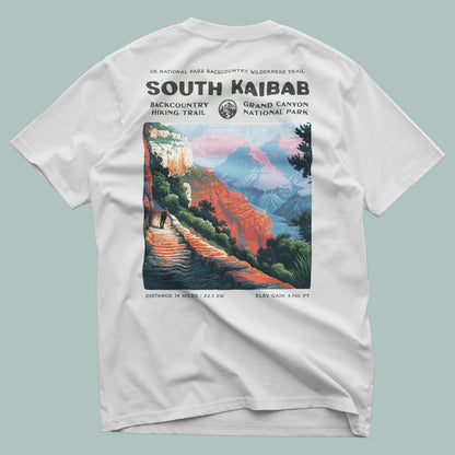 South Kaibab Hiking T-Shirt | Hiker Gift | Rim to River Trail Tee — design printed on the back of the t-shirt