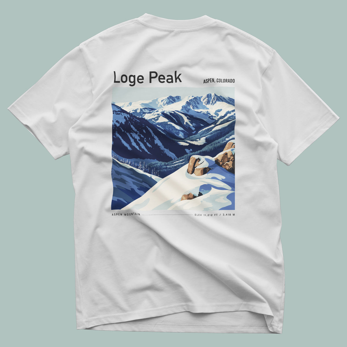 Loge Peak Ski T-Shirt | Aspen Mountain Art Tee — design printed on the back of the t-shirt