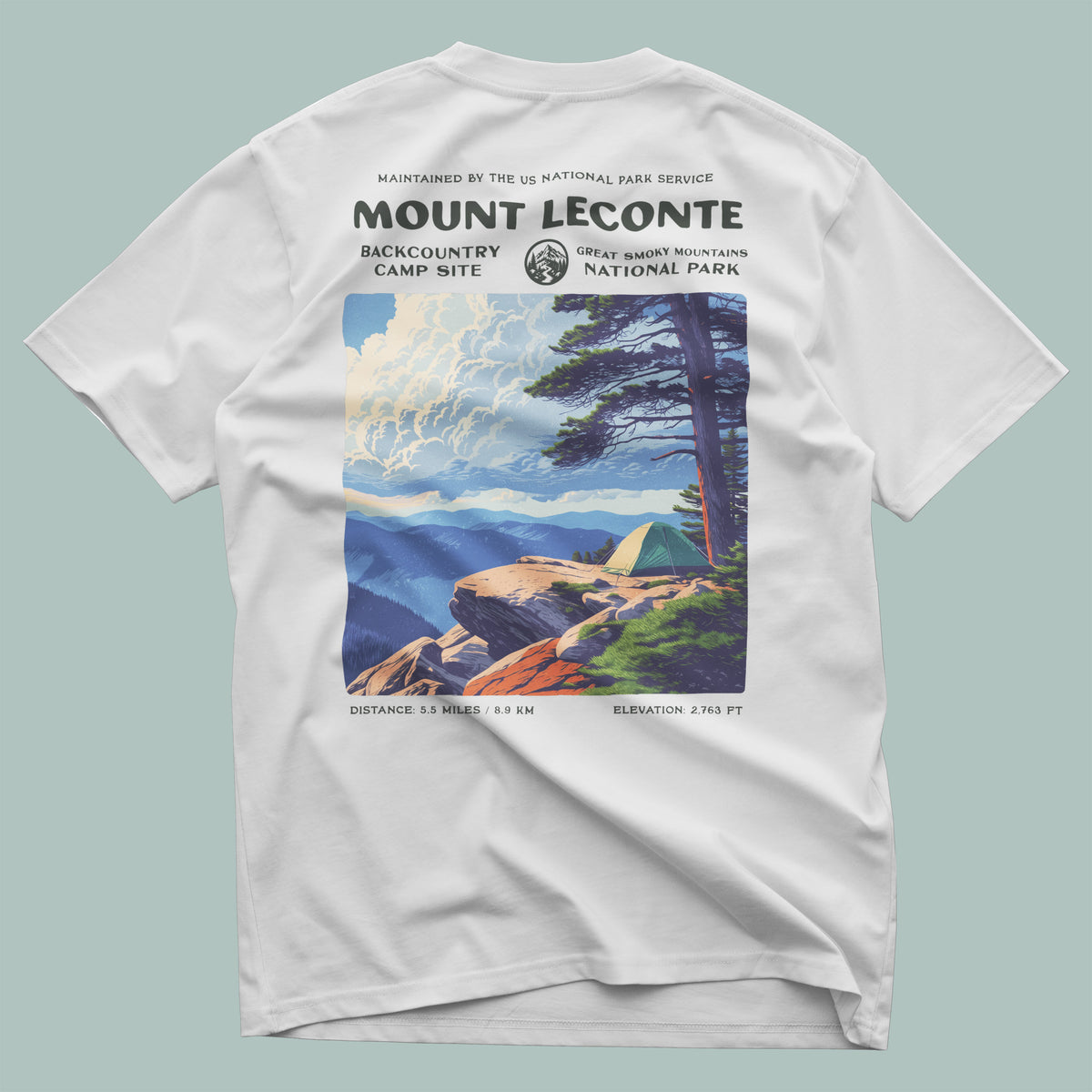 Mount LeConte Hiking T-Shirt | Hiker Gift | Smoky Mountains Trail Tee — design printed on the back of the t-shirt