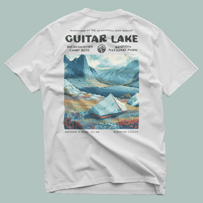 Guitar Lake Hiking T-Shirt | Backpacker Gift | High Sierra Wilderness Tee — design printed on the back of the t-shirt