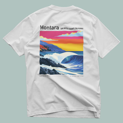 Montara Surf T-Shirt | Rugged California Coast Wave Tee — design printed on the back of the t-shirt