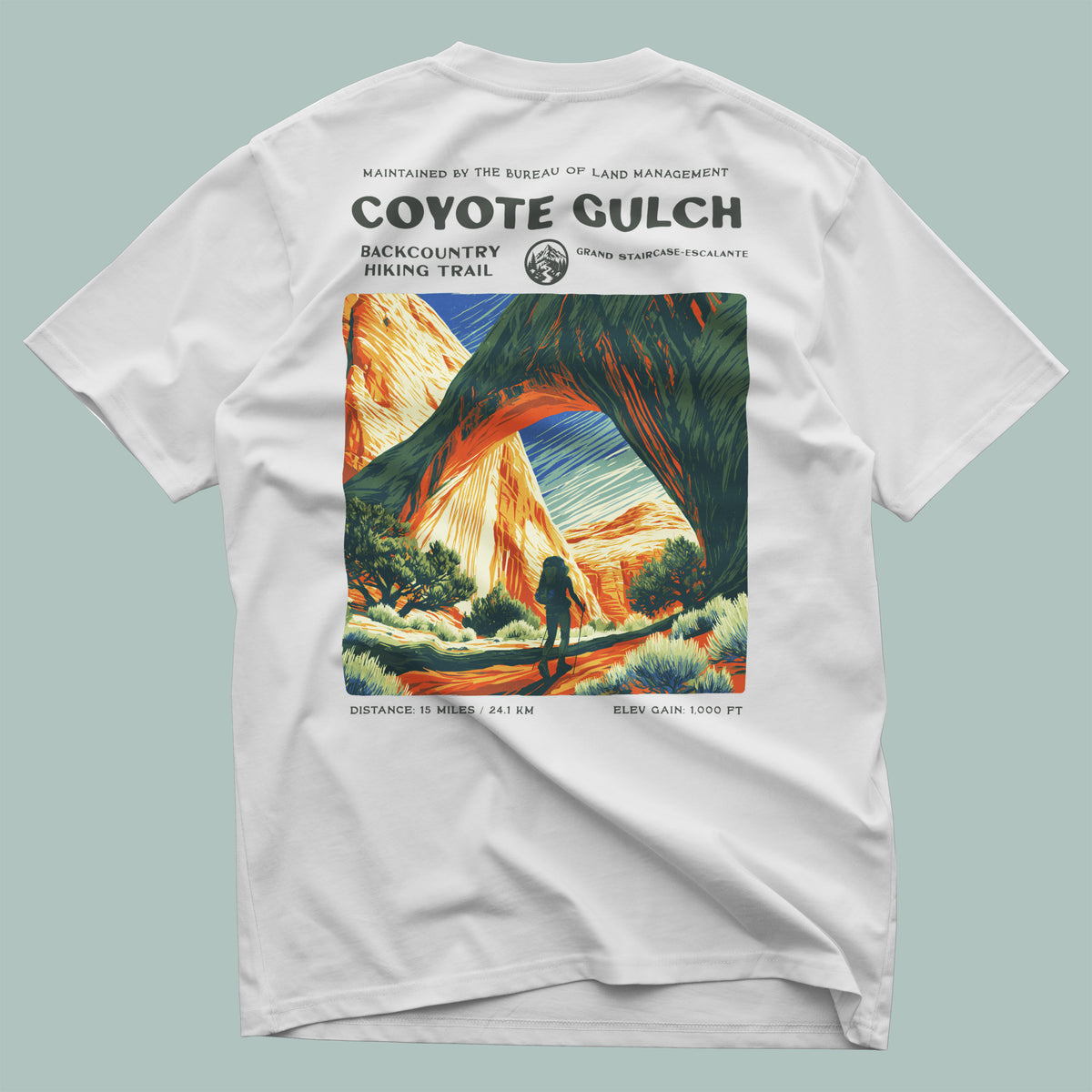 Coyote Gulch Hiking T-Shirt | Hiker Gift | Canyon Backcountry Trail Tee — design printed on the back of the t-shirt