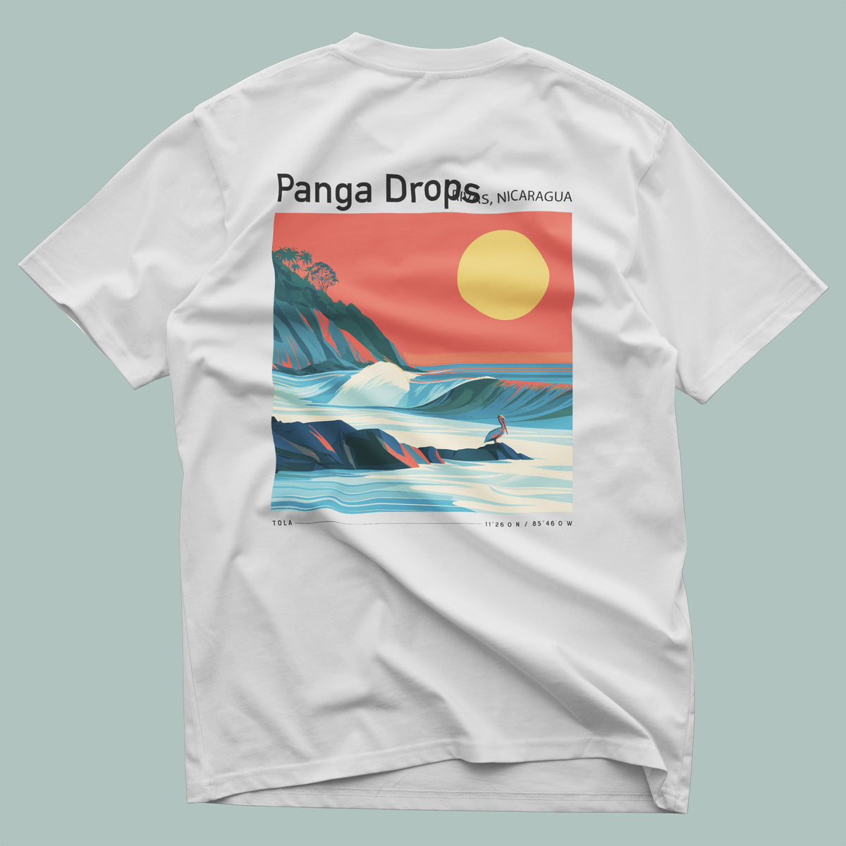 Panga Drops Surf T-Shirt | Raw Nicaraguan Wave Art Tee — design printed on the back of the t-shirt