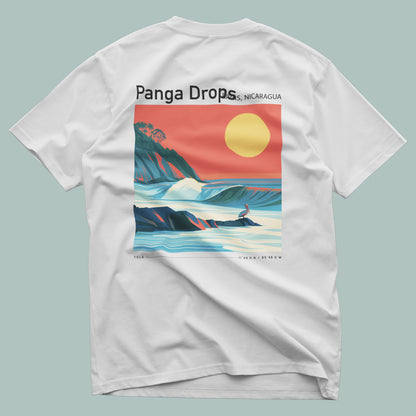 Panga Drops Surf T-Shirt | Raw Nicaraguan Wave Art Tee — design printed on the back of the t-shirt