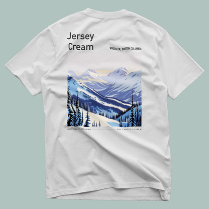 Jersey Cream Ski T-Shirt | Whistler Blackcomb Mountain Art Tee — design printed on the back of the t-shirt