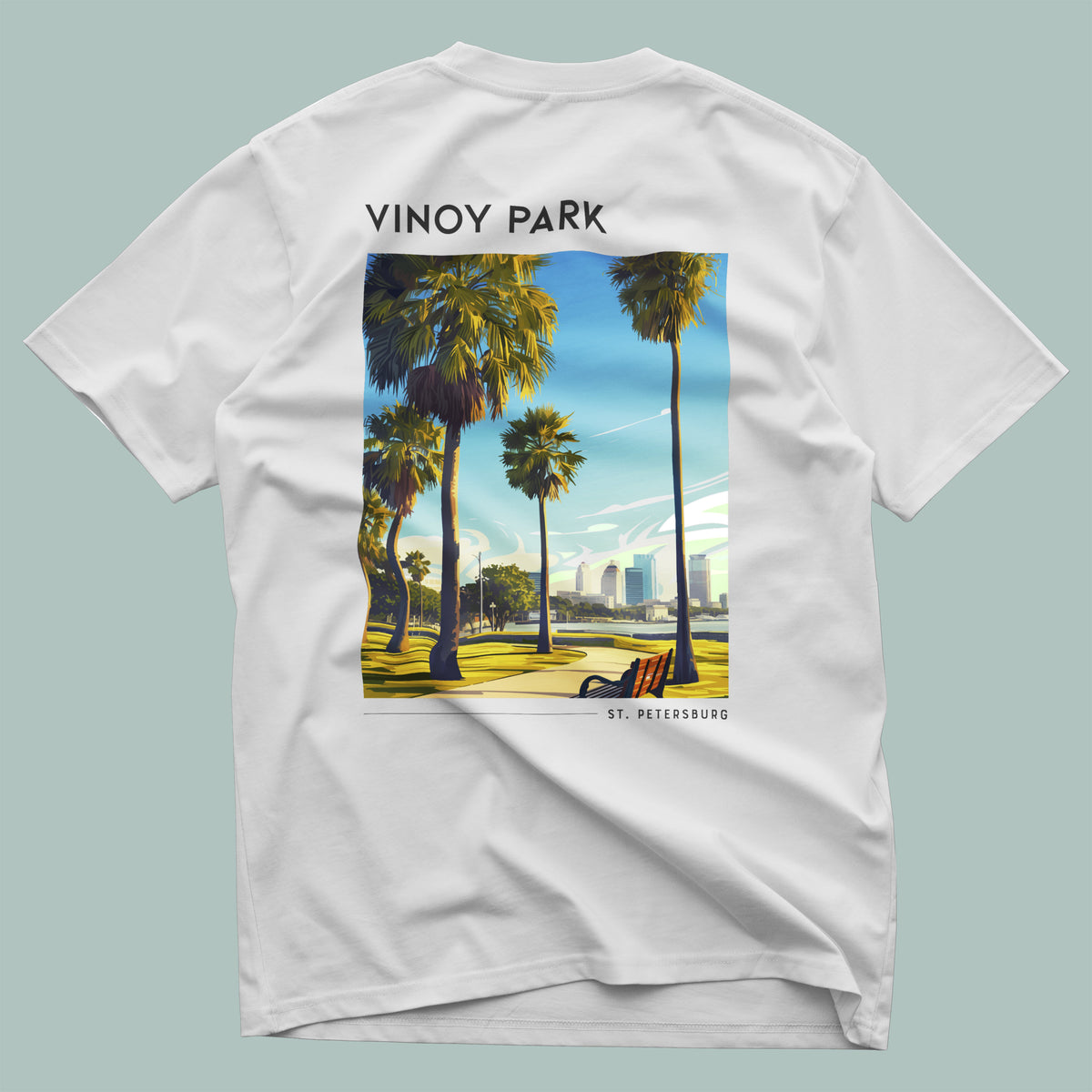 Vinoy Park Travel T-Shirt | St. Pete Waterfront Art Tee — design printed on the back of the t-shirt