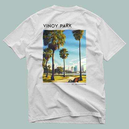 Vinoy Park Travel T-Shirt | St. Pete Waterfront Art Tee — design printed on the back of the t-shirt