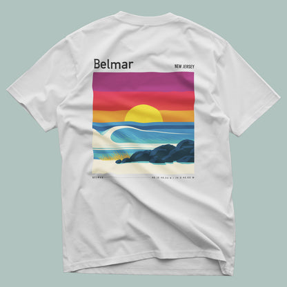 Belmar, New Jersey Surf T-Shirt | Jersey Shore Wave Art Tee — design printed on the back of the t-shirt
