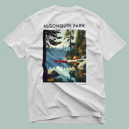 Algonquin Park Travel T-Shirt | Wild Ontario Wilderness Art Tee — design printed on the back of the t-shirt