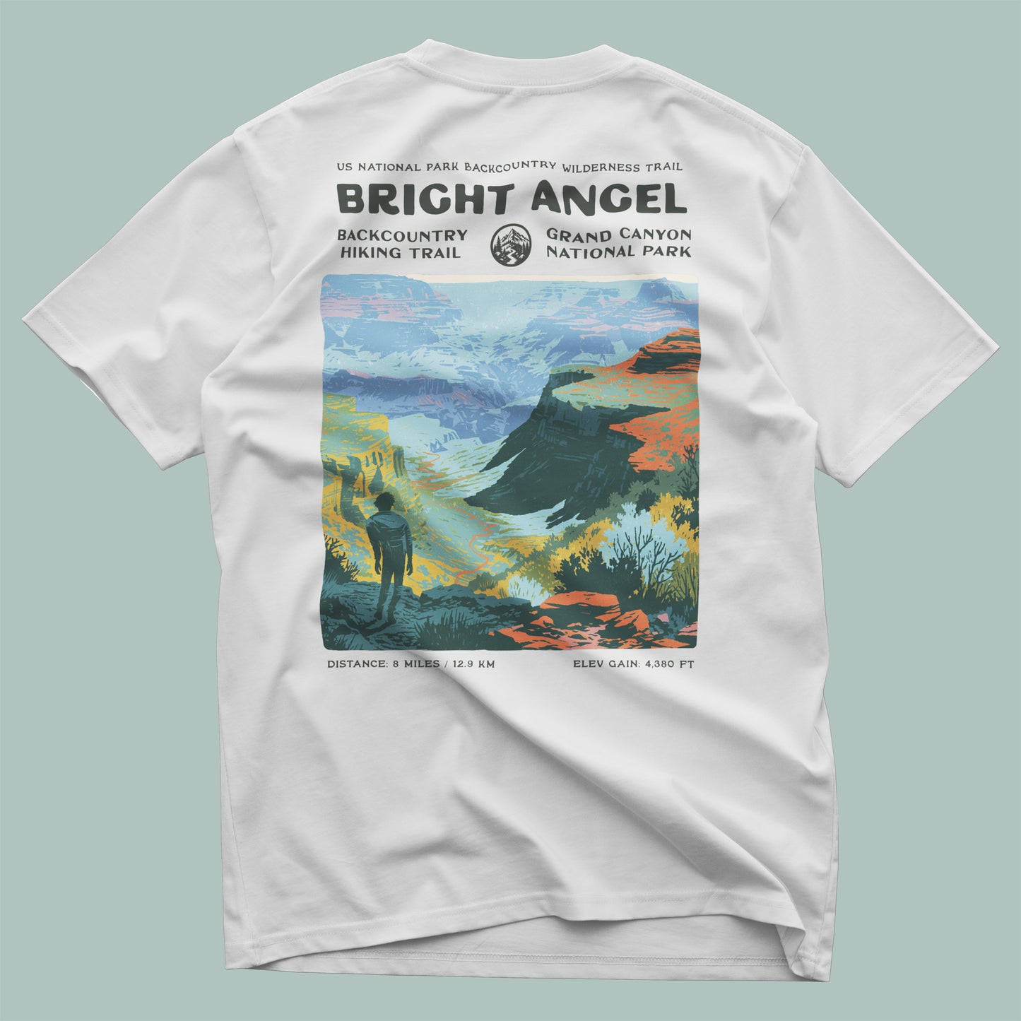 Bright Angel Hiking T-Shirt | Hiker Gift | Grand Canyon Trail Tee — design printed on the back of the t-shirt