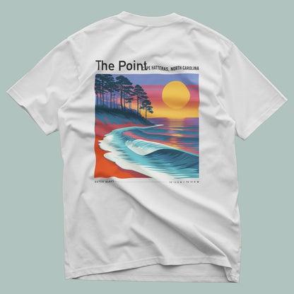 The Point, North Carolina Surf T-Shirt | Outer Banks Wave Art Tee — design printed on the back of the t-shirt