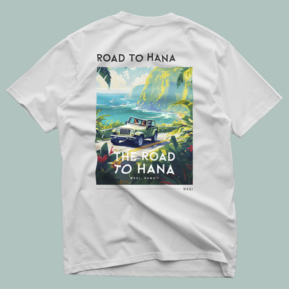 Road to Hana Travel T-Shirt | Maui Rainforest Drive Art Tee — design printed on the back of the t-shirt