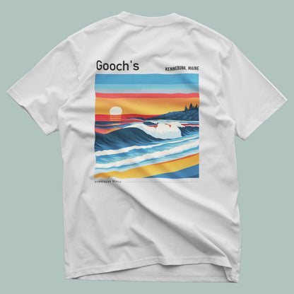 Gooch's Beach Surf T-Shirt | Maine Coast Wave Art Tee — design printed on the back of the t-shirt