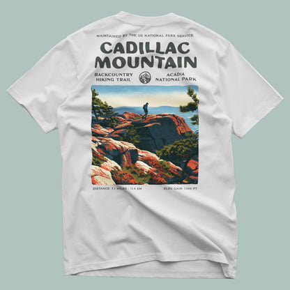 Cadillac Mountain South Ridge Hiking T-Shirt | Hiker Gift | Acadia Trail Tee — design printed on the back of the t-shirt