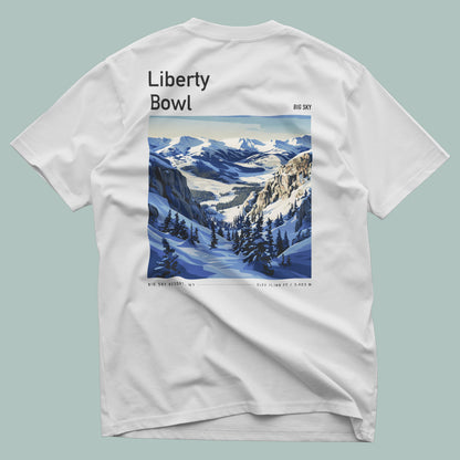 Liberty Bowl Ski T-Shirt | Big Sky Mountain Art Tee — design printed on the back of the t-shirt